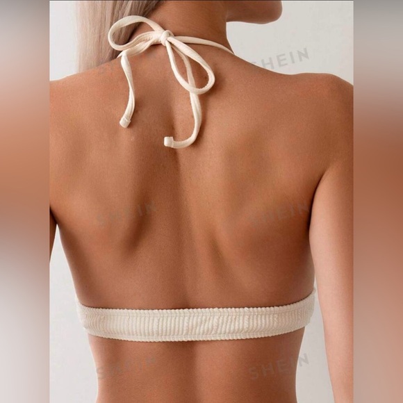 Textured Halter Neck Two Piece Bikini Swimsuit Set-Beige - Picture 3 of 3